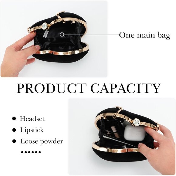 Women Heart Shaped Evening Bag Suede Mini Clutch Crossbody with Chain - Picture 4 of 6